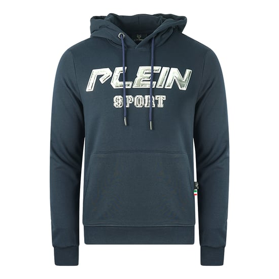 Philipp Plein Sport Silver Logo Mörkblå Hoodie - Image 1