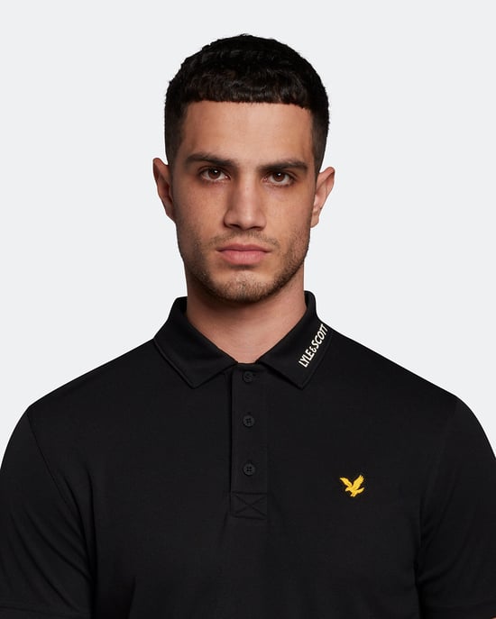 Lyle & Scott Golf Collar Logo Technical Polo Shirt in Black - Image 4
