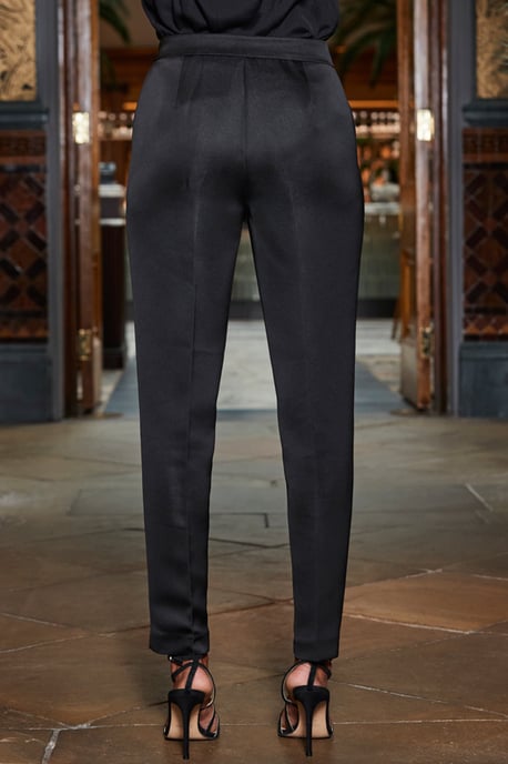 Black Tapered Leg Trouser With Embellished Button Detail