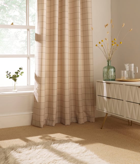 Ellis Windowpane Check Eyelet Curtains in Natural