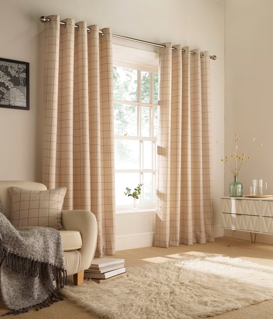 Ellis Windowpane Check Eyelet Curtains in Natural