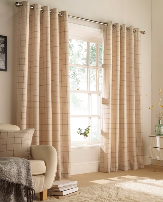 Ellis Windowpane Check Eyelet Curtains in Natural