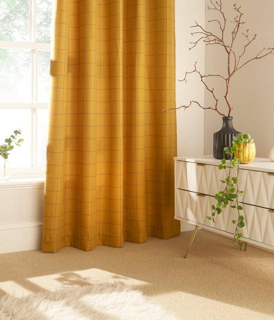 Ellis Windowpane Check Eyelet Curtains in Ochre