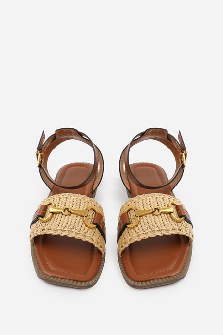 Wheres That From Womens 'Bonnie' Pu Straw Detail Strap Sandals With Buckle Closure - Image 3