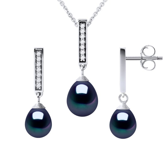 Finery Montaigne Necklace & Earrings Dangle Black Freshwater Pearl 925