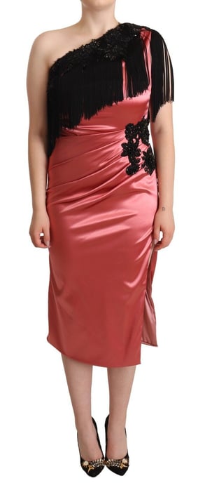 Dolce & Gabbana Roze Een-Schouder Zijde Kwast Franje Jurk Midden Vrouwenjurk - Image 1