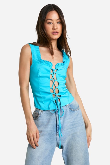 Tall Bengaline Seam Detail Lace Up Top