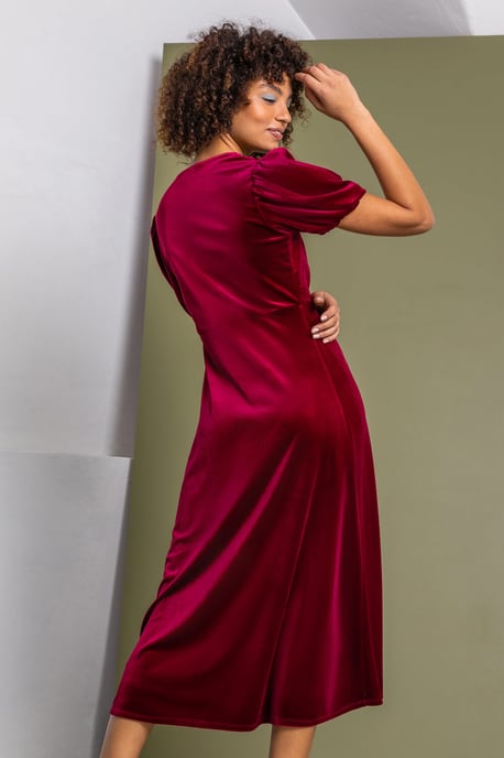 Velvet Button Detail Fit & Flare Dress