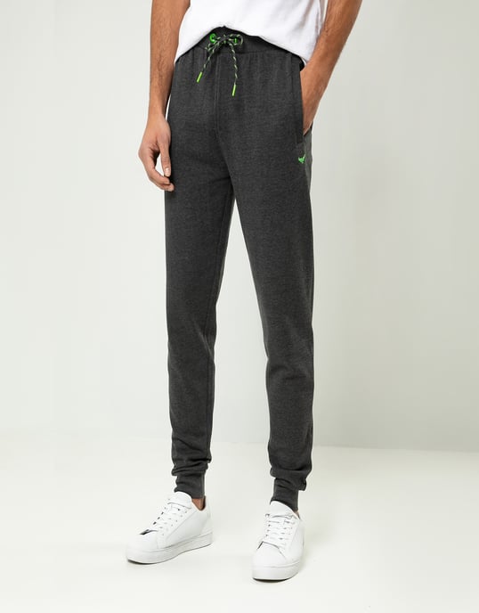 Dark Grey Cotton Blend 'Trifoliate' Joggers