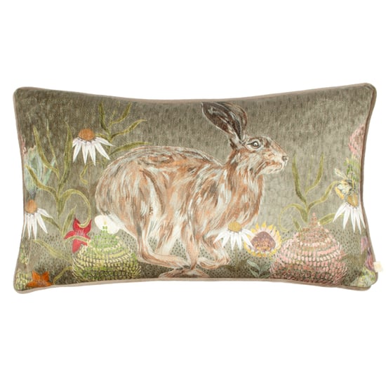 Wylder Meadow Bloom Hazel Hare Printed Chenille Cushion Cover - Image 1