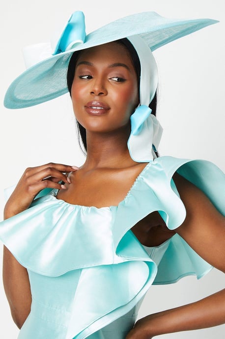 Lisa Tan Satin Bow Wide Brim Hat