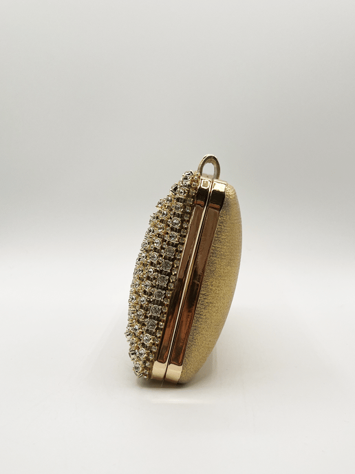 Gold Diamonte clutch with round handle