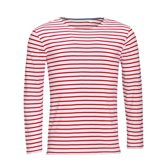 SOLS Heren Marine T-Shirt met lange mouwen (Wit/rood) - Image 1
