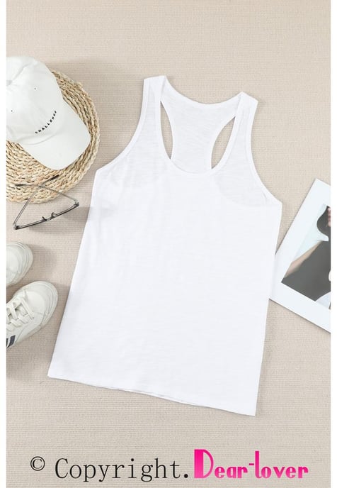 Dam Basic Solid Tank Top i Vit - Image 3