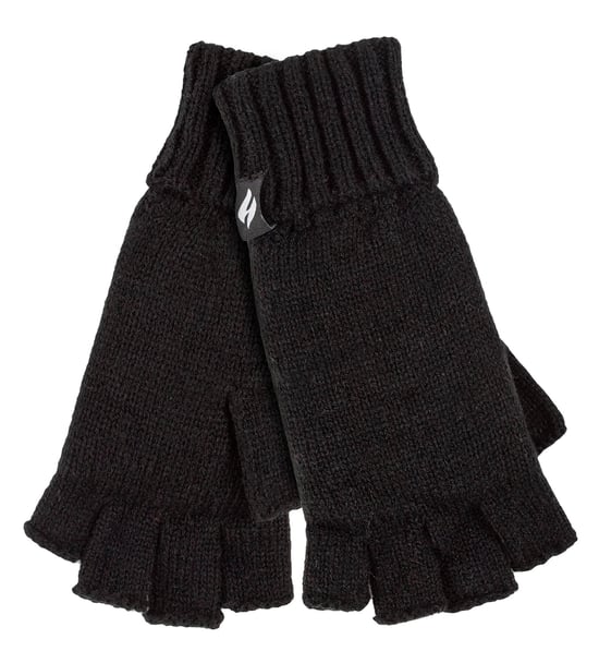 Ladies Solid Knitted Fingerless Gloves | HEAT HOLDERS | Black - Image 1