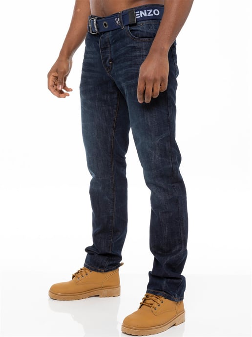 Enzo | Mens Denim Straight Fit Jeans - Dark Blue - Image 1