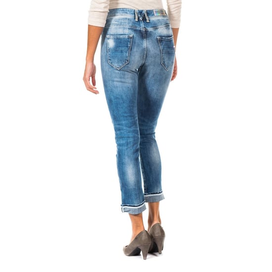 Long denim pants with straight hem cut 10DBF0667 woman - Image 3