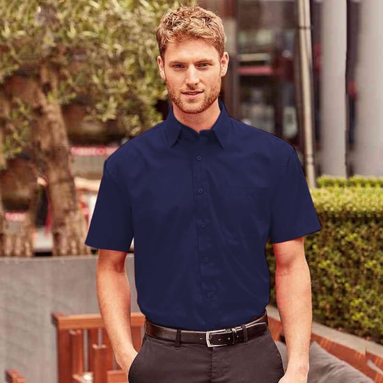 Russell Collection Mens Short Sleeve Poly-Cotton Easy Care Poplin Shirt (French Navy) - Image 2