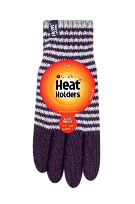 Heat Holders - Womens Striped Fleece Lined Thermal Gloves - Image 2