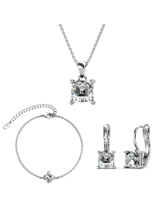 Simple Square Set and Box - Silver and crystal - Image 1