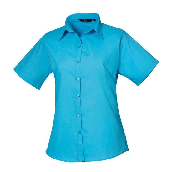 Premier Womens/Ladies Poplin Short-Sleeved Blouse (Turquoise) - Image 1