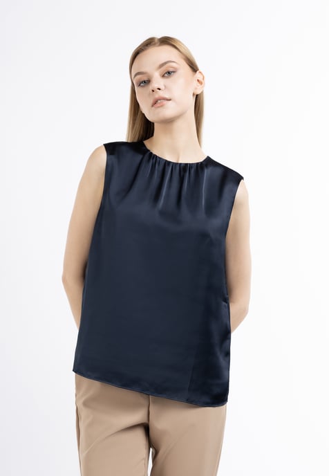 Dreimaster blouse met korte mouwen Dames marine - Image 3