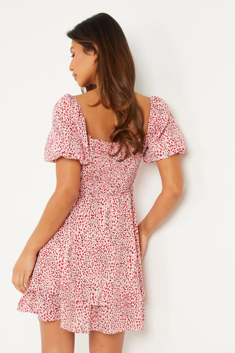 Pink Smudge Print Skater Dress