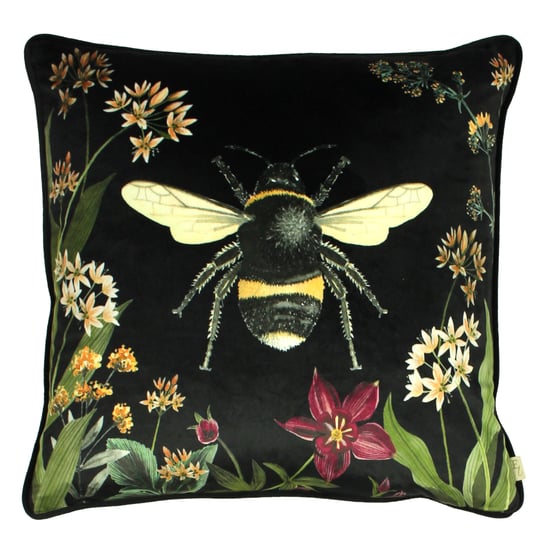 Evans Lichfield Midnight Garden Bee Piped Floral Square Feather Filled Cushion