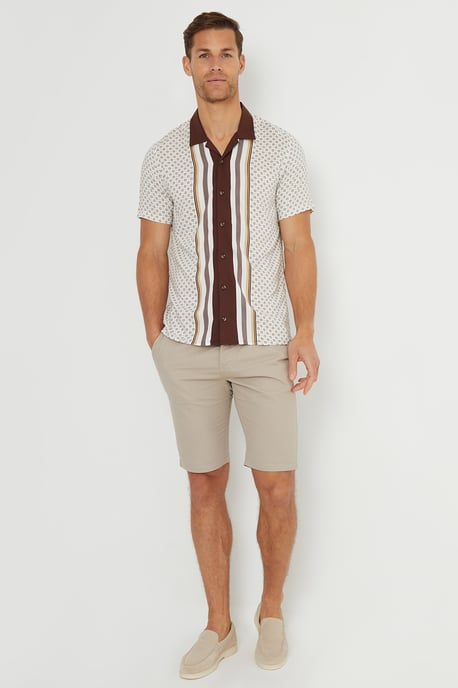 Brown 'Hallfield' Stripe Geo Print Revere Collar Short Sleeve Shirt