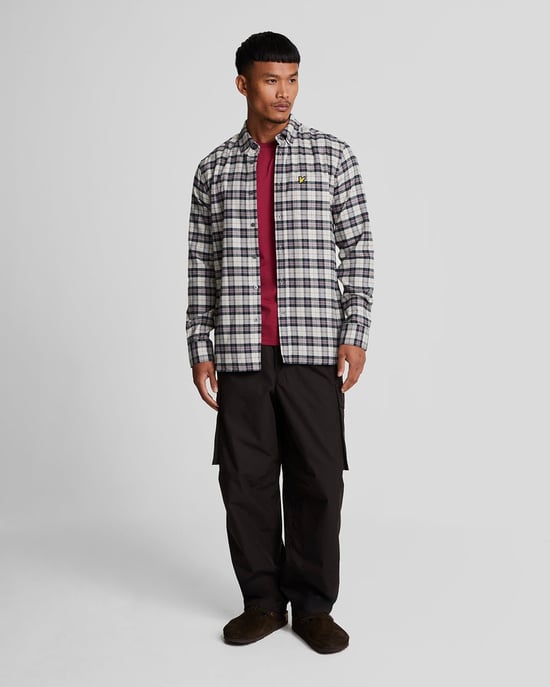 Mens Check Flannel Shirt in Navy - Image 2