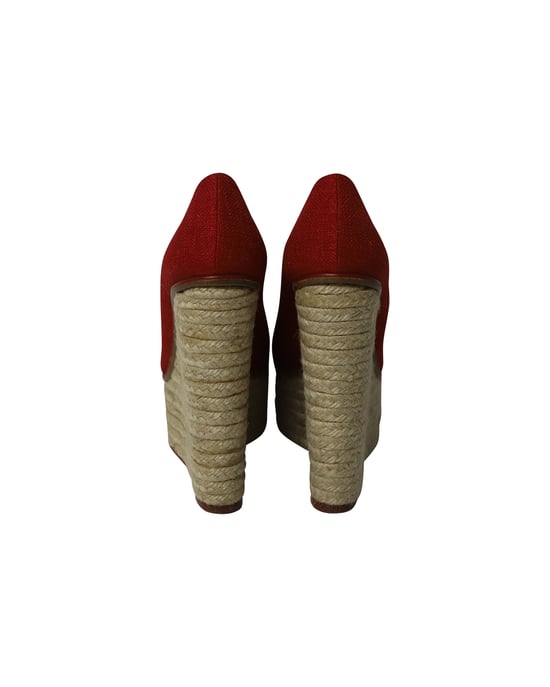 Charlotte Olympia Carmen Espadrille Platform Wedge Pumps in Red Canvas - Image 4