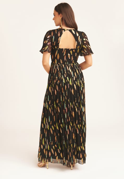 Multi Jacquard Angel Sleeves Maxi Dress - Image 4