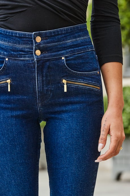 Dark Indigo High Waisted Zip Detail Biker Jeans