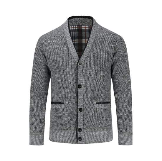 Men's Cardigan with Two Pocket Button Stand-Up Collar Cardigan for Winter Light Grey