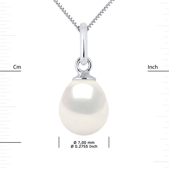 Hanger Zoetwater Pearl 7-8mm White Pear 18K White Gold Geleverd met ketting - Image 3