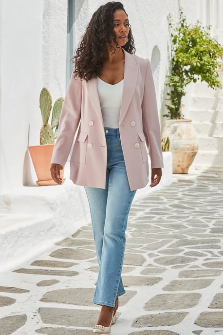 Soft Pink Double Breasted Longline Blazer