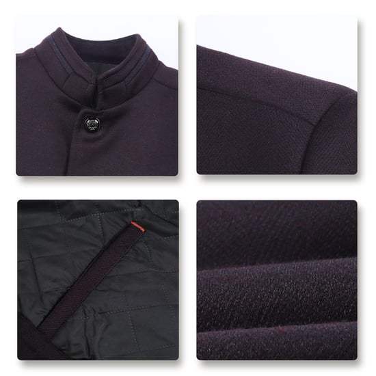 Men's Short Slim Fit Coat with Stand-Up Collar Business Casual Wool Overcoat Red