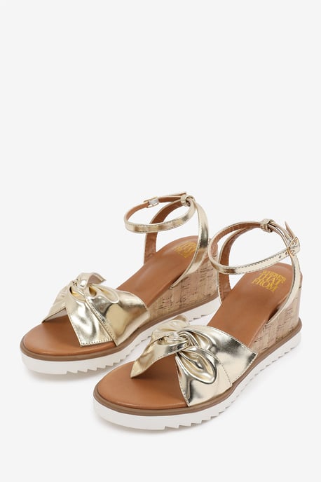 Wheres That From Womens 'Qween' Knot Detail Wedge Shoes With Buckle Ankle Strap