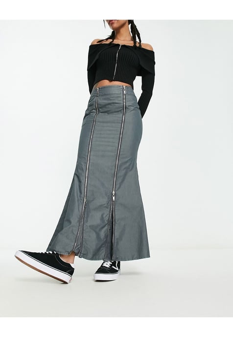 COLLUSION fishtail detail cargo maxi skirt in charcoal-Grey