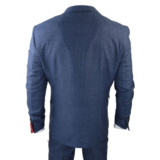Heren 3-delig Blauwe Prince Of Wales Ruiten Pak - Image 6