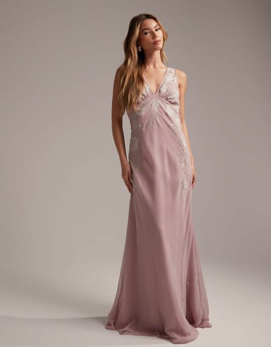 ASOS DESIGN Bridesmaid sleeveless maxi dress with floral applique in  rose-Pink