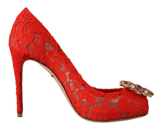 Dolce & Gabbana Röda Taormina Spets Kristallklackar Dam Pumpar - Image 1