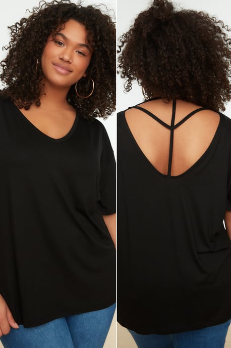 Effen V-hals Plus Size T-shirt Off-shoulder Basis - Image 1