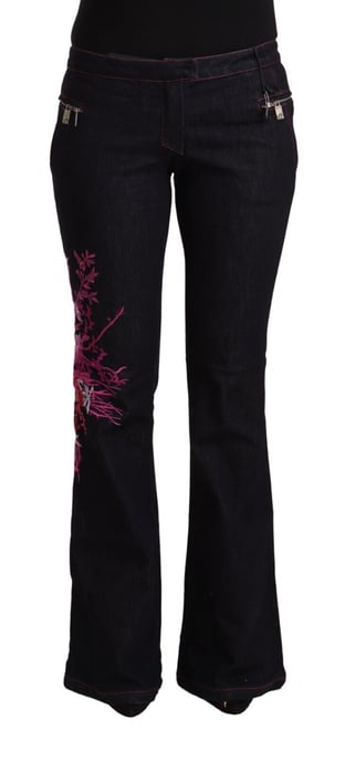 Exte Women's Black Cotton Stretch Mid Waist Cotton Flared Denim Jeans