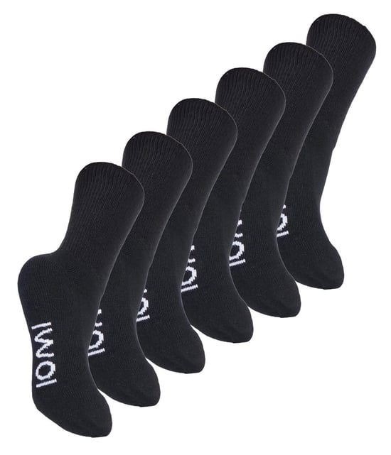 IOMI - 6 Pair Multipack Kids Cotton Diabetic Socks with Gentle Grip - Black - Image 1