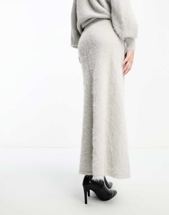 Y.A.S fluffy maxi skirt co-ord in grey