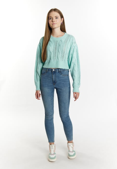 Mymo Gebreide cropped trui Dames aqua - Image 2