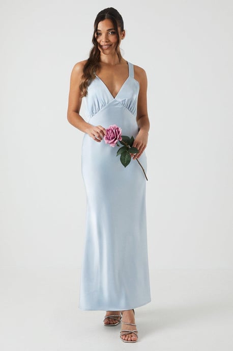 Petite Tie Back Satin Maxi Bridesmaid Dress