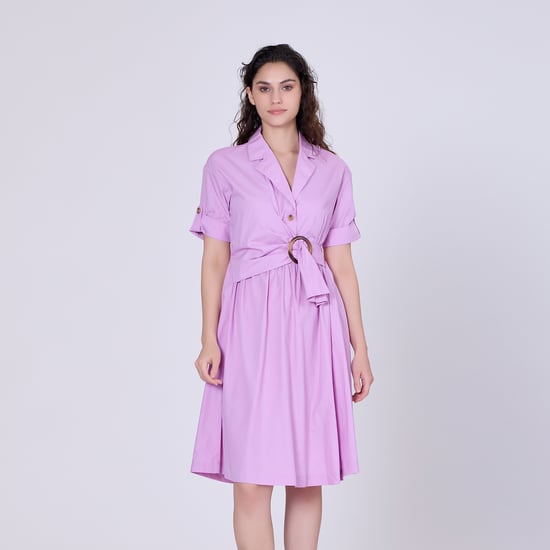 Shirt dress with asymmetric belt panel