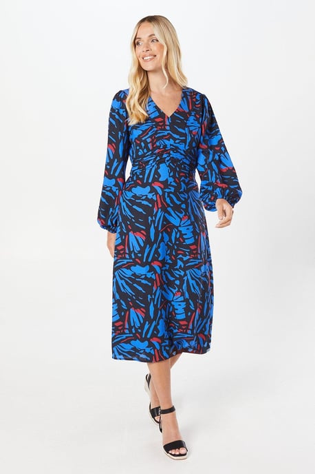 Petite Abstract Pleat Waist Midi Dress - Image 1
